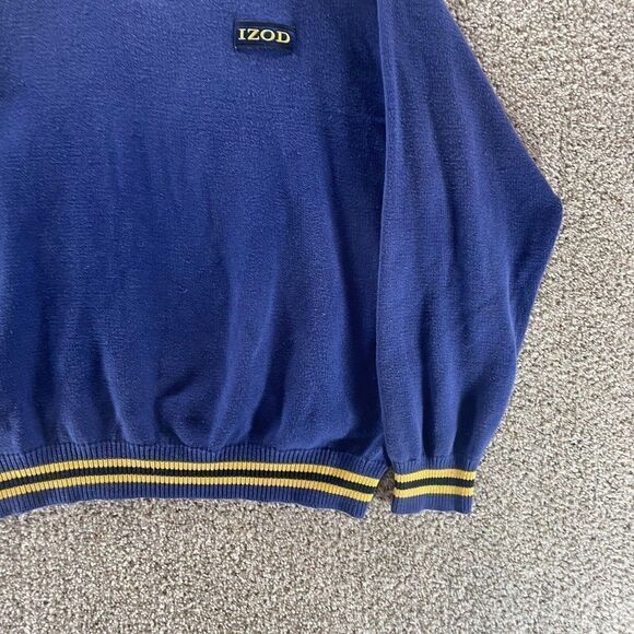 Vintage Izod Sweater Mens Extra Large Blue Yellow Quarter Zip Pullover Cotton - Picture 4 of 11